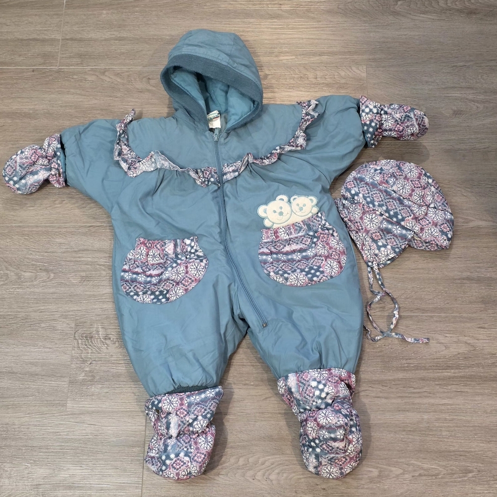 Vintage 90's Baby Snowsuit Size 12 Months With Matching Hat - Picture 9 of 9